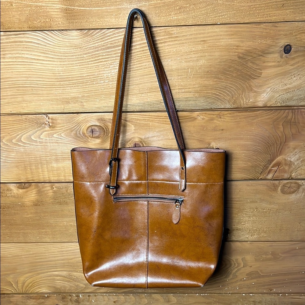 Fzone Tote Brown vintage split cow‎ Leather large hand bag laptop 14x13 Office